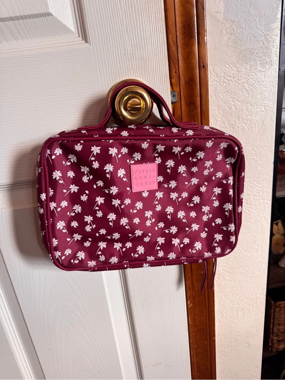 Burgundy Floral Cosmetic Travel Case